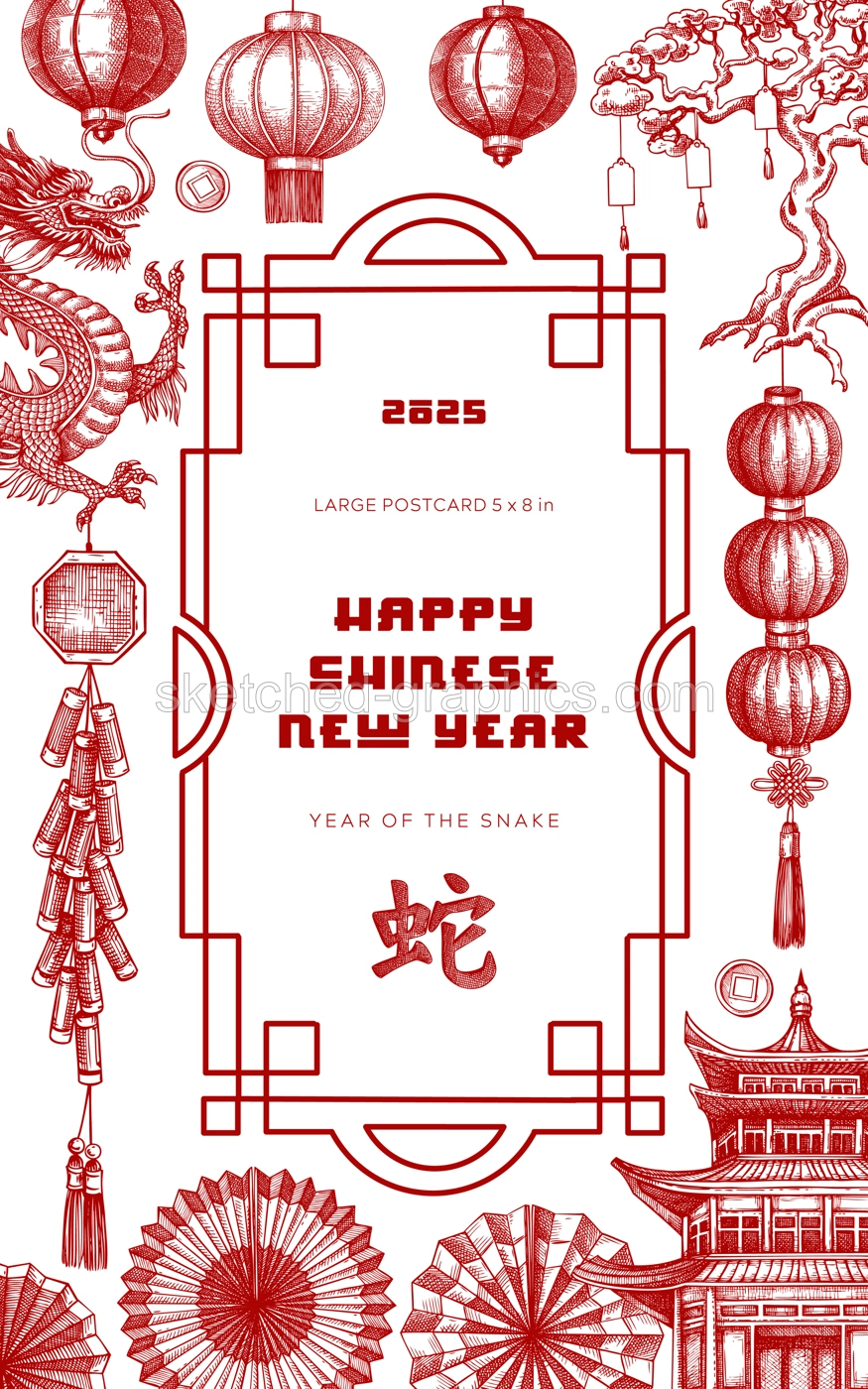 Chinese New Year postcard in Toile style. China sketches. Hand-drawn vector illustrations set. NOT AT generated Illustration